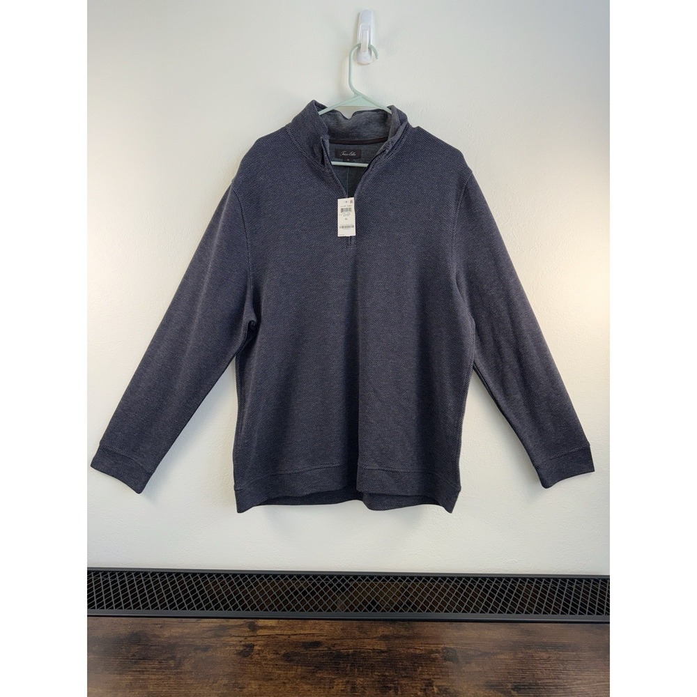Tasso Elba XL 1/4 Zip Pullover‎ Sweater Navy Textured Knit Cotton Blend Mens